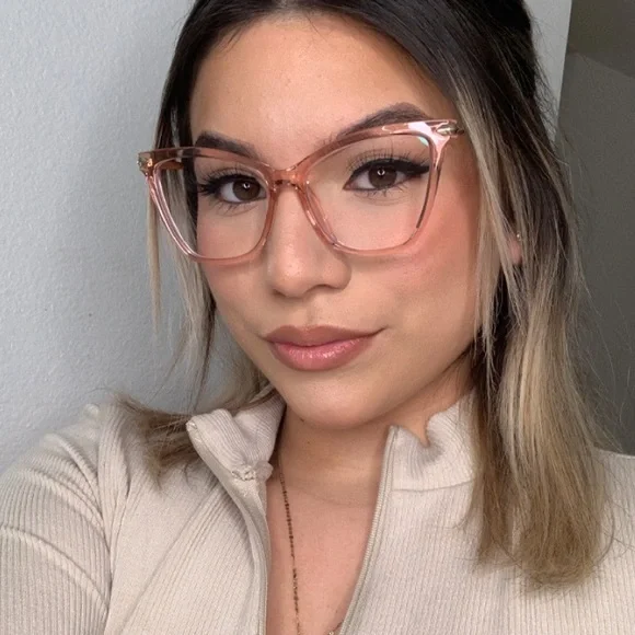 ZEELOOL Pale Pink -5.00 Prescription Large Catseye Frame Fashion Glasses - Picture 11 of 15